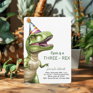Invitación Cumpleaños de los Dinosaurios Tres Rex   Dino verd