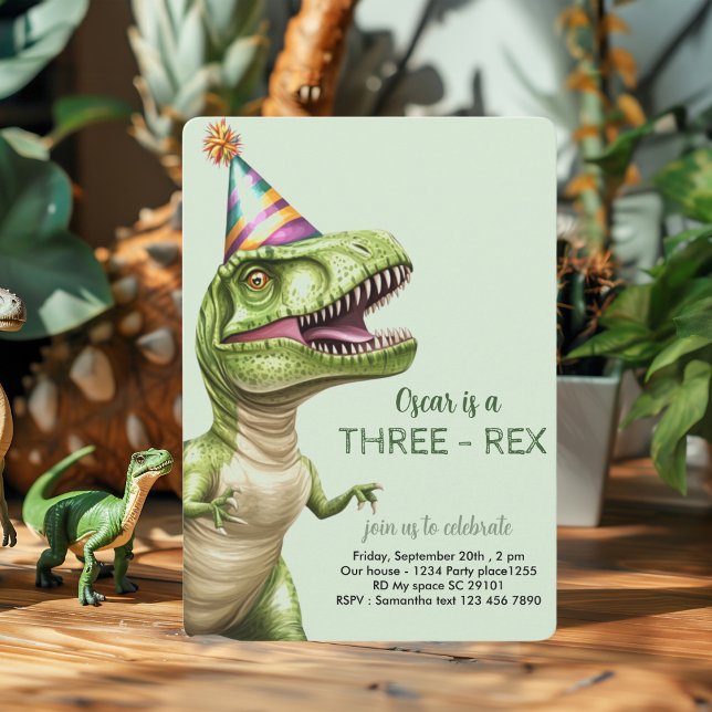 Invitación Cumpleaños de los Dinosaurios Tres Rex | Dino verd (Subido por el creador)