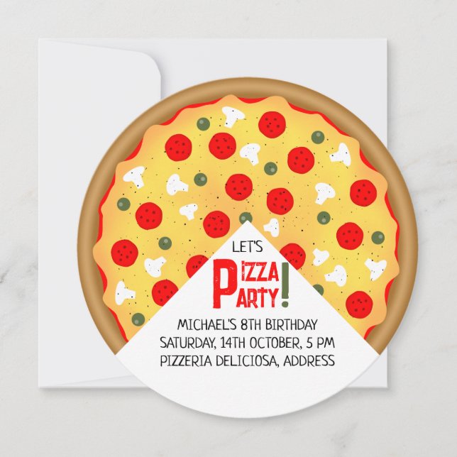 Invitación Cumpleaños de los fiestas Pizza (Anverso)