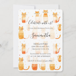 Invitación Cumpleaños de los gatos de Naranja blanco Kitty