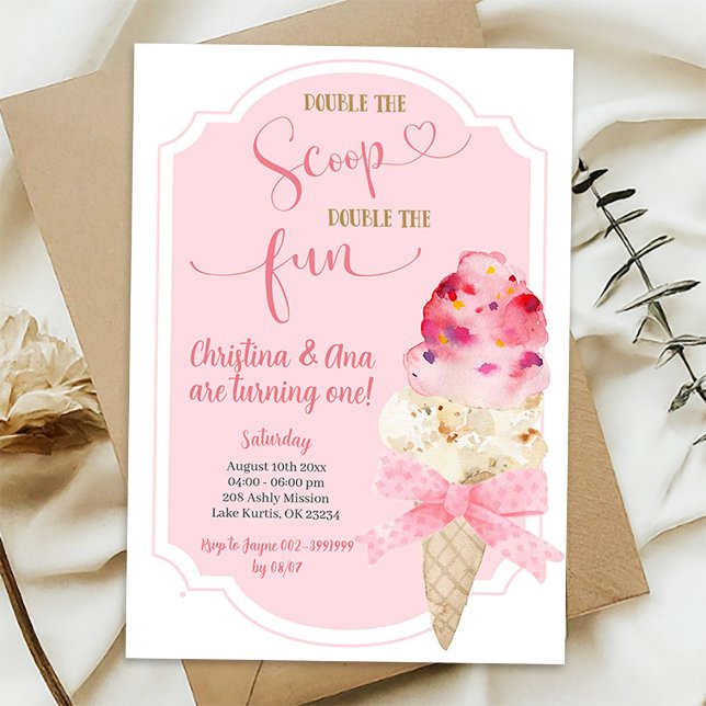 Invitación Cumpleaños de los gemelos Double The Scoop Ice Cre (Subido por el creador)