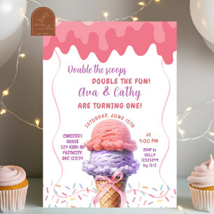Invitación Cumpleaños de los gemelos Double the Scoop Ice Cre