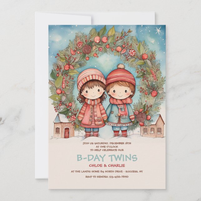 Invitación Cumpleaños de los gemelos navidades (Anverso)