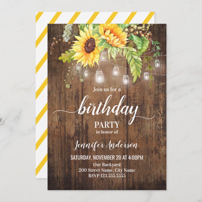 Invitación Cumpleaños de los girasoles (Anverso / Reverso)