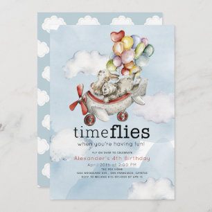 Invitación Cumpleaños de los globos aeroplanos Time Flies