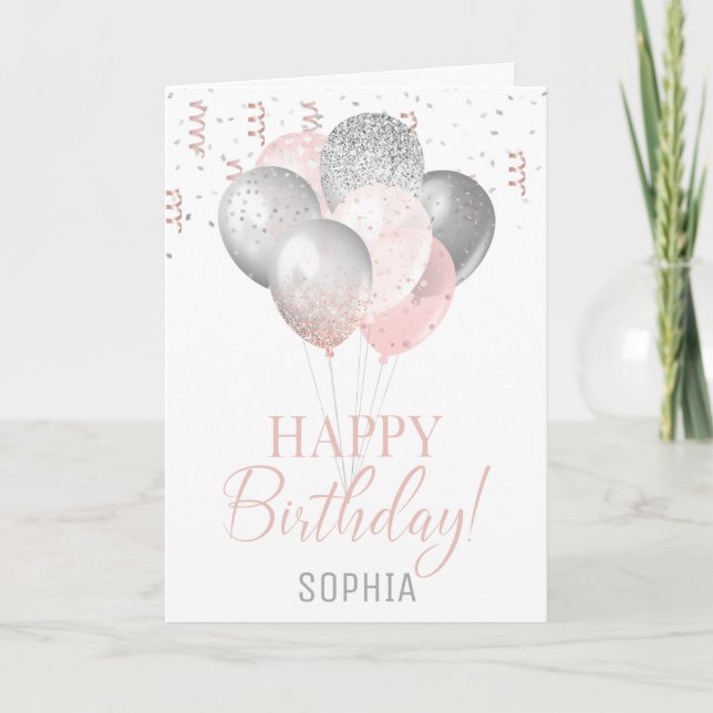 Invitación Cumpleaños de los globos Rubor y Silver (Anverso)