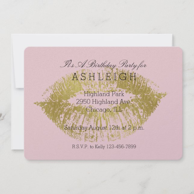 Invitación Cumpleaños de los Gold Lips Kiss (Anverso)