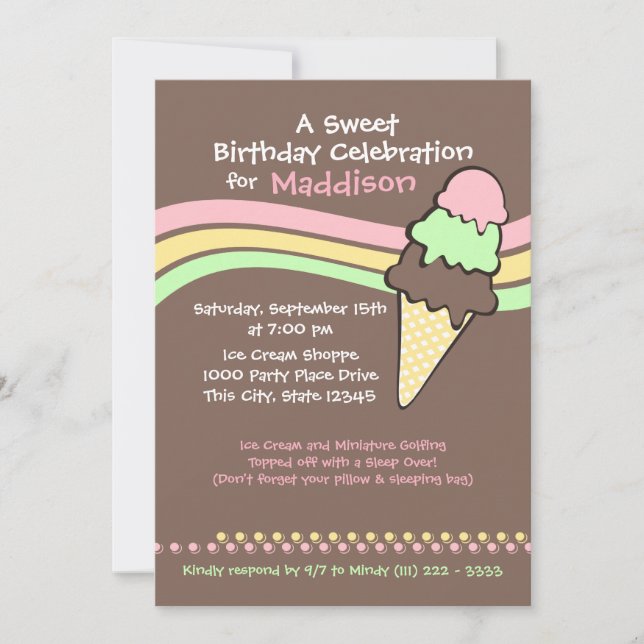 Invitación Cumpleaños de los helados y duerme (Anverso)
