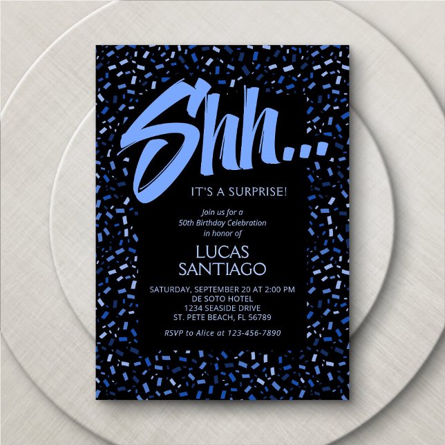 Invitación Cumpleaños de los hombres de confetti azul sorpres (Subido por el creador)