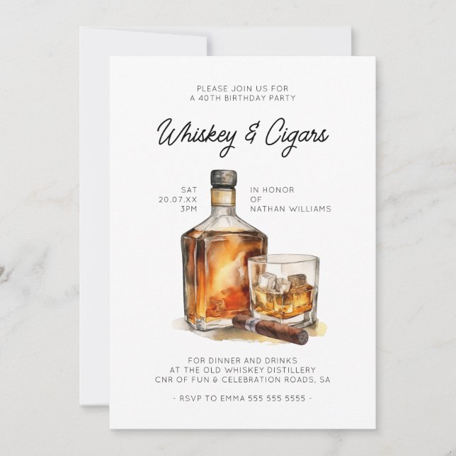Invitación Cumpleaños de los hombres de Whiskey & Cigars (Anverso)