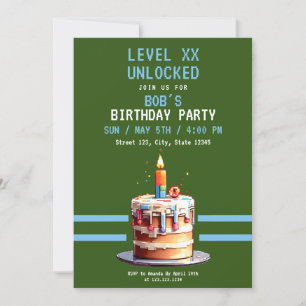 Invitación Cumpleaños de los Juegos de Pasteles Azules y Verd