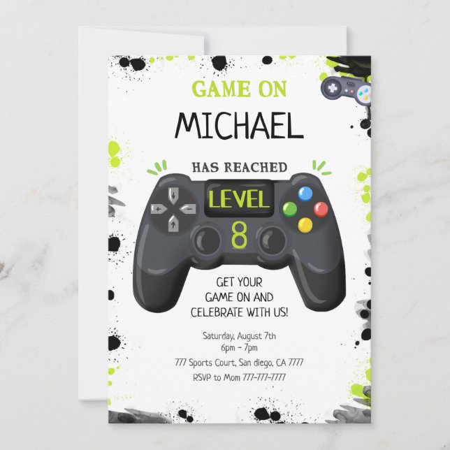 Invitación Cumpleaños de los Juegos de Video (Anverso)