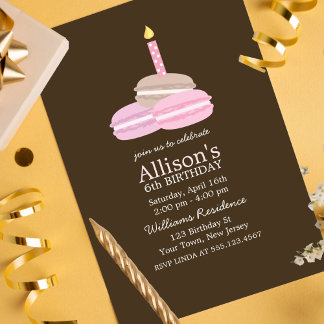 Invitación Cumpleaños de los Macarons Girly Pink