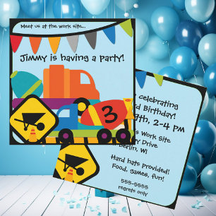 Invitación Cumpleaños de los mezcladores de cemento de constr