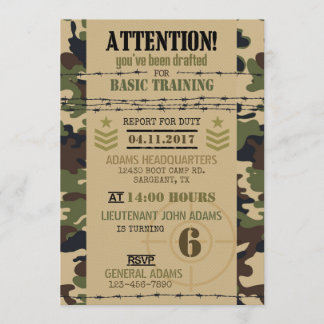Invitación Cumpleaños de los militares del camuflaje del
