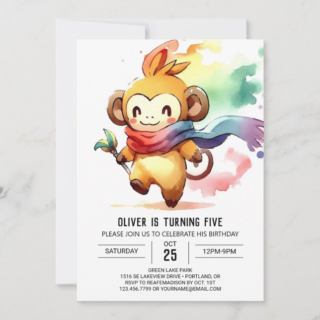 Invitación Cumpleaños de los Monos Bohemios de Woodland (Anverso)