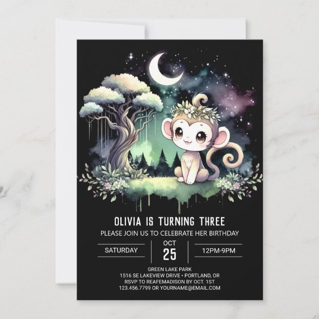 Invitación Cumpleaños de los Monos de Woodland (Anverso)