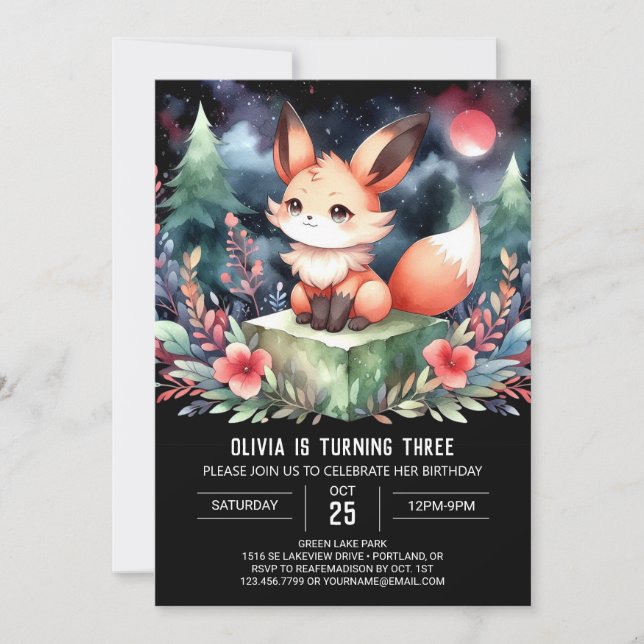 Invitación Cumpleaños de los Niños Adorables Fox (Anverso)