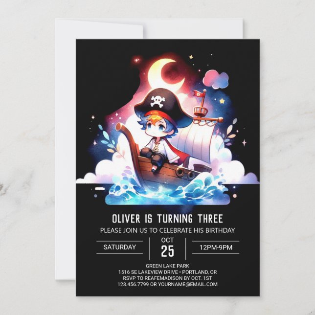 Invitación Cumpleaños de los Niños Adorables Piratas (Anverso)