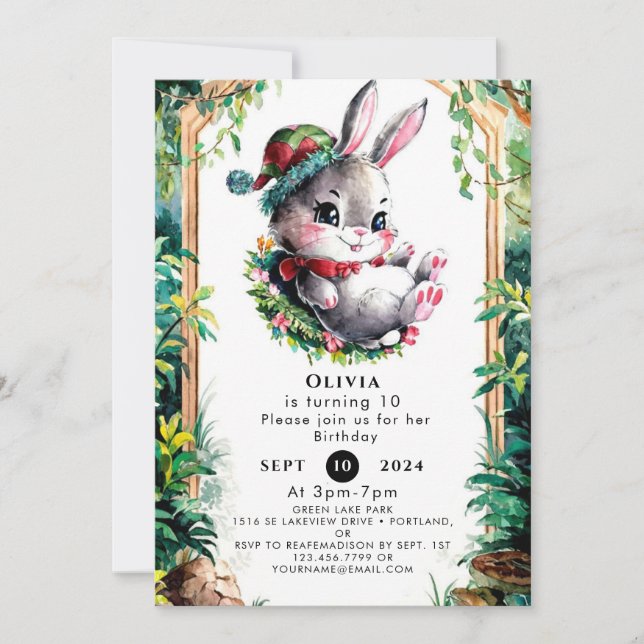 Invitación Cumpleaños de los niños conejitos coloridos (Anverso)