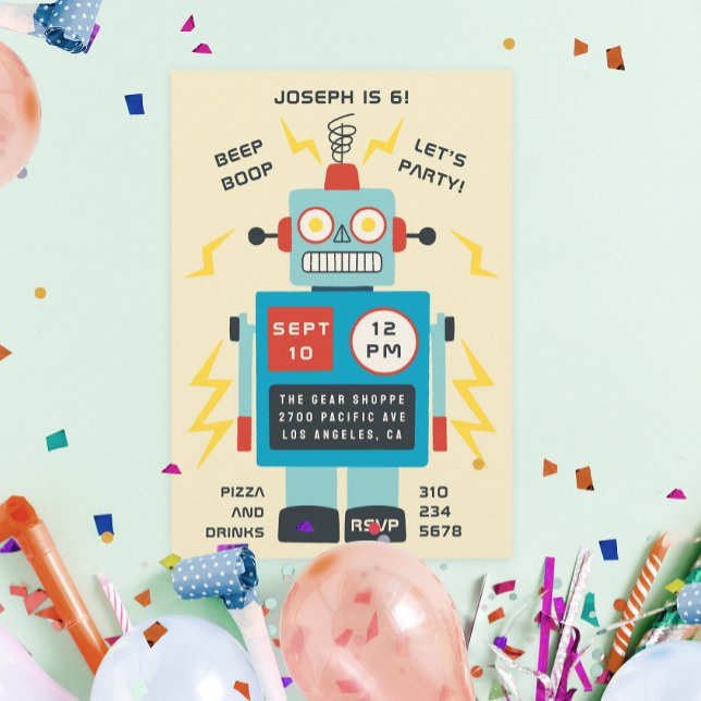 Invitación Cumpleaños de los niños de Antique Toy Robot (Subido por el creador)