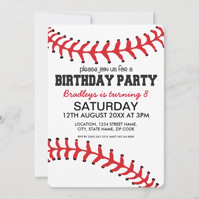 Invitación Cumpleaños de los Niños de Béisbol (Anverso)