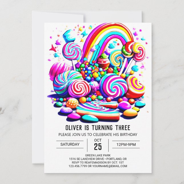 Invitación Cumpleaños de los niños de Cute Candy Boho (Anverso)