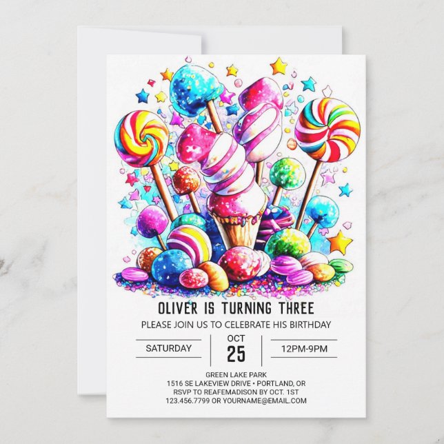 Invitación Cumpleaños de los niños de Cute Candy Boho (Anverso)