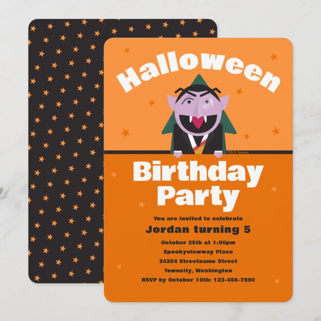 Invitación Cumpleaños de los niños de Halloween en Plaza Sésa (Anverso / Reverso)