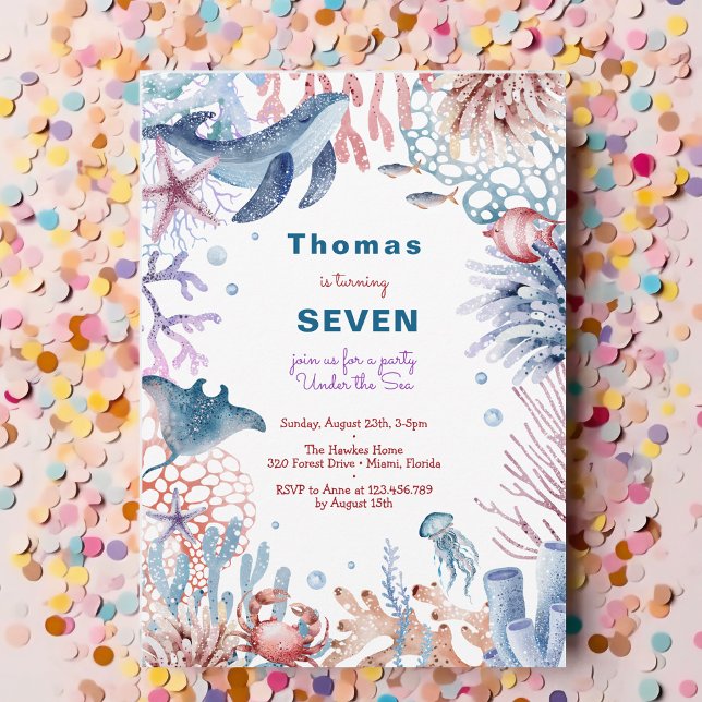 Invitación Cumpleaños de los niños de la acuarela Under Sea (Subido por el creador)