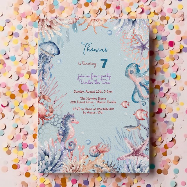 Invitación Cumpleaños de los niños de la acuarela Under Sea (Subido por el creador)