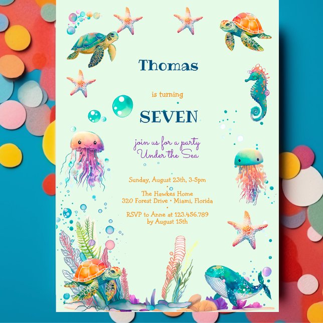 Invitación Cumpleaños de los niños de la acuarela Under Sea (Subido por el creador)