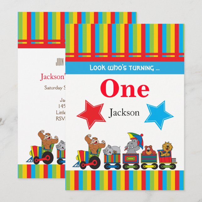 Invitación Cumpleaños de los niños de la diversión del circo (Anverso / Reverso)