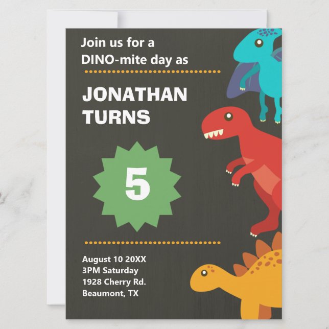 Invitación Cumpleaños de los niños de los dinosaurios moderno (Anverso)