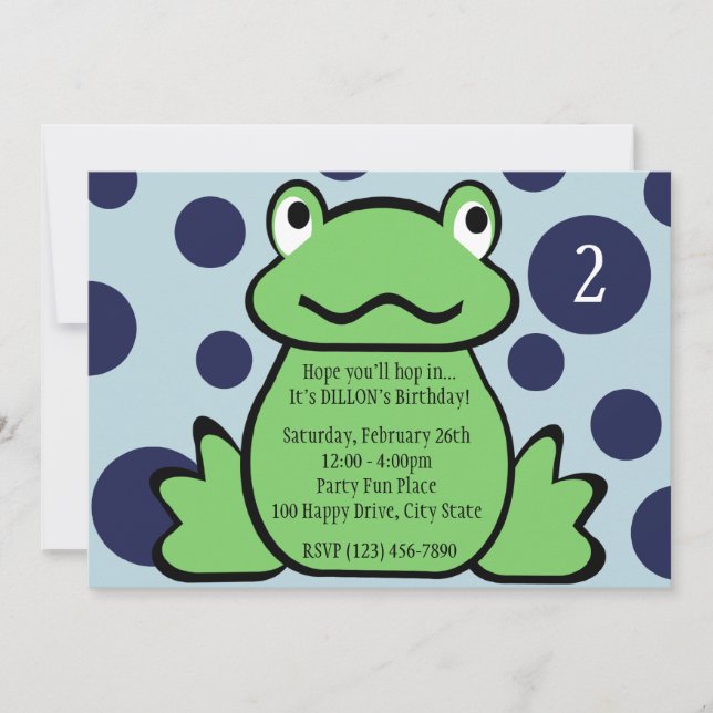 Invitación Cumpleaños de los niños de rana (Anverso)