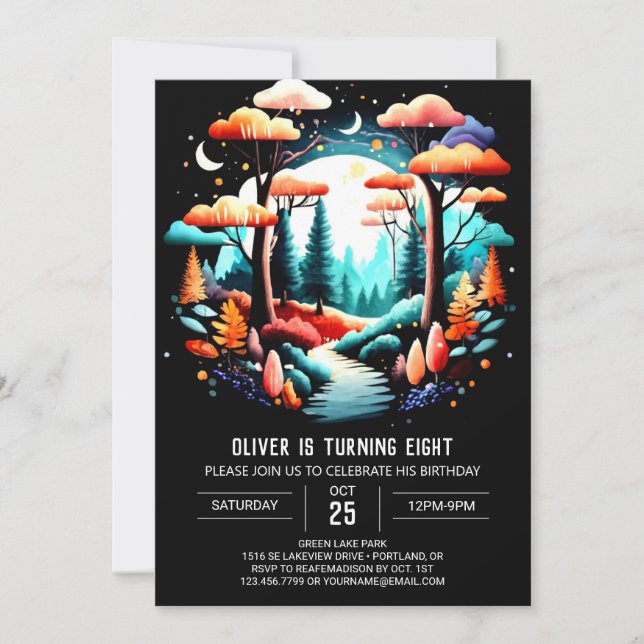 Invitación Cumpleaños de los niños de Woodland Digital Online (Anverso)
