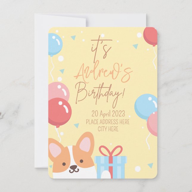 Invitación Cumpleaños de los niños en el tema del perro de pi (Reverso)