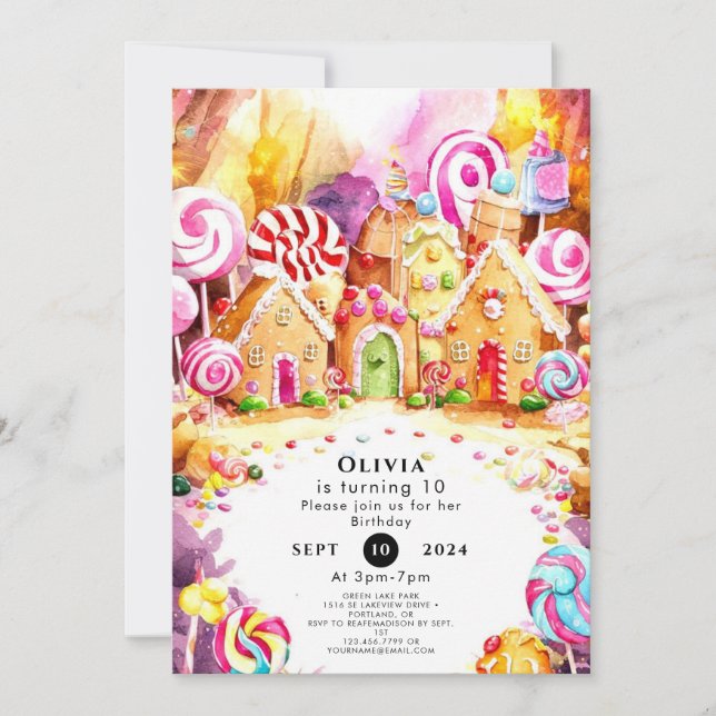 Invitación Cumpleaños de los niños en las Islas Candyland (Anverso)