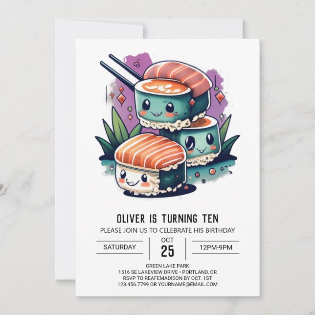 Invitación Cumpleaños de los niños modernos de Sashimi (Anverso)