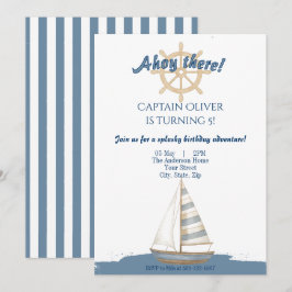 Invitación Cumpleaños de los Niños Náuticos | Barco azul y bl
