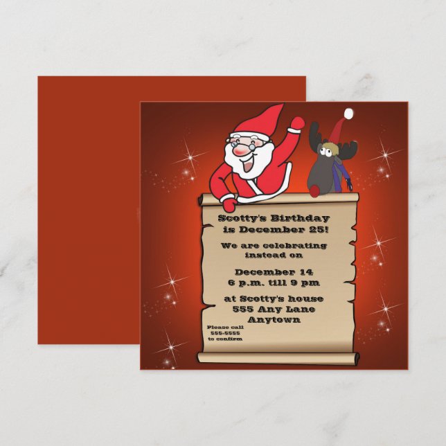 Invitación Cumpleaños de los niños Navidades (Anverso / Reverso)