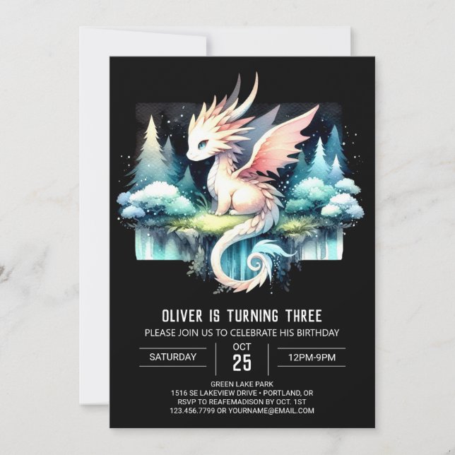 Invitación Cumpleaños de los Niños Pastel Dragon (Anverso)