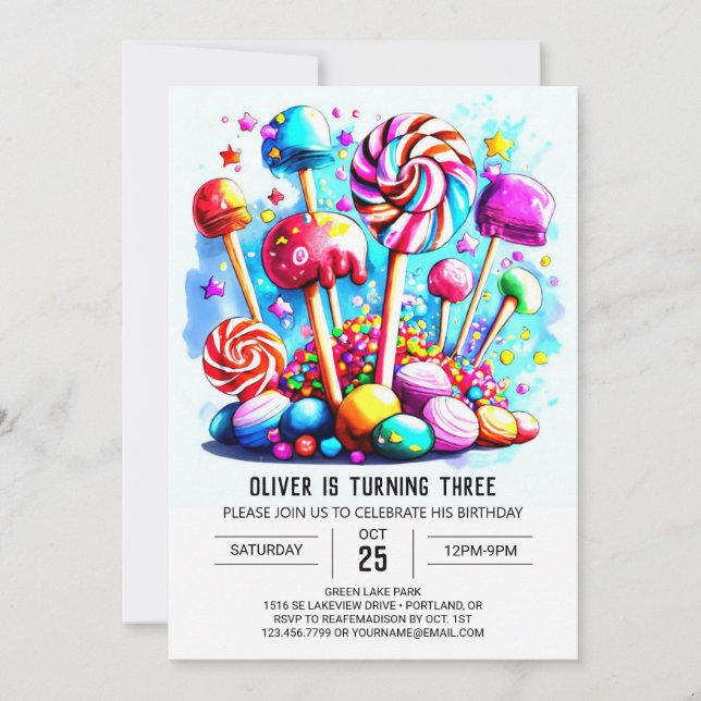 Invitación Cumpleaños de los niños personalizados Candyland (Anverso)