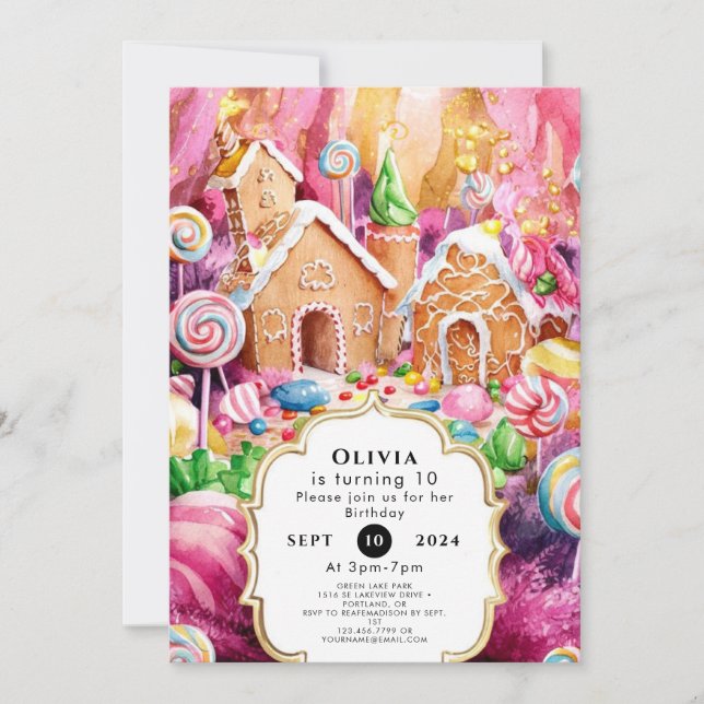 Invitación Cumpleaños de los niños personalizados en Candylan (Anverso)