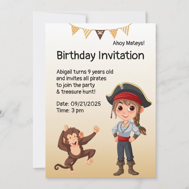 Invitación Cumpleaños de los Niños Piratas (Anverso)
