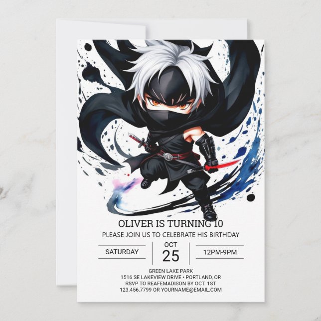 Invitación Cumpleaños de los niños Shuriken Ninja (Anverso)