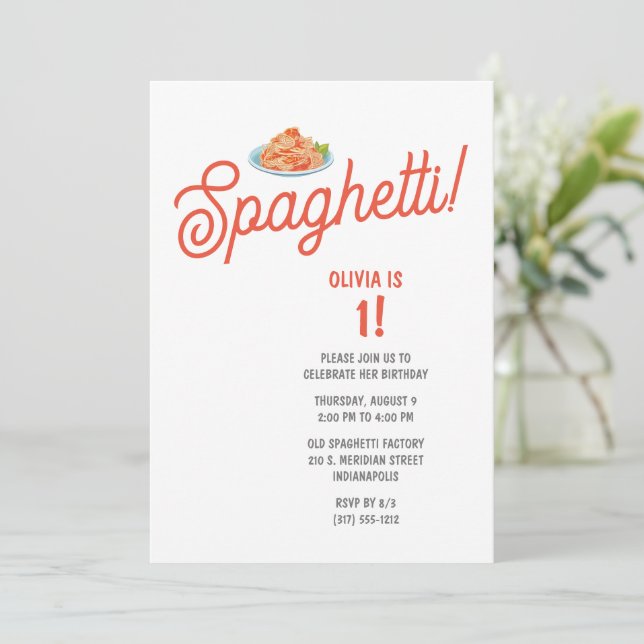 Invitación Cumpleaños de los Niños Spaghetti (Anverso de pie)