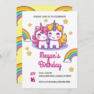 Invitación Cumpleaños de los niños unicornios con Fiesta