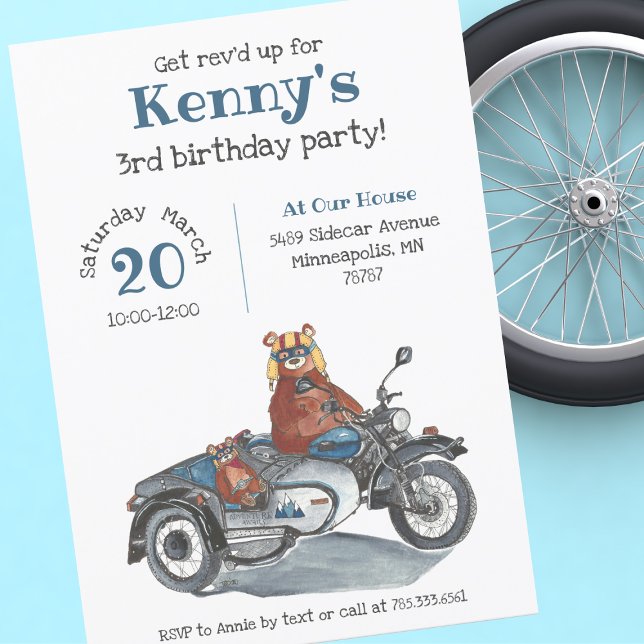 Invitación Cumpleaños de los Osos de Motocicleta Revd Up (Subido por el creador)