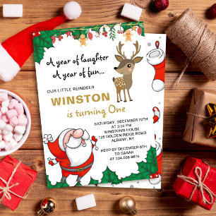 Invitación Cumpleaños de los pequeños renos de Santa Navidade